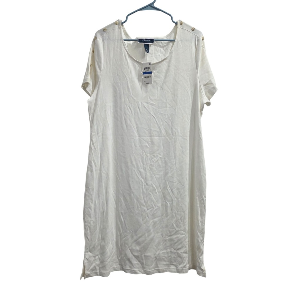 Karen Scott Sport White Button Shoulder T-Shirt Dress XL 40029WT155